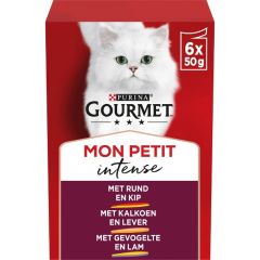 GOURMET Mon Petit Intense vlees met Rund, Kalf, Lam kattenvoer nat 6x50gr