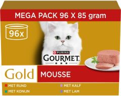 Gourmet Gold Mousse met Konijn, Rund, Kalf en Lam natvoer kat 96 x 85 gram