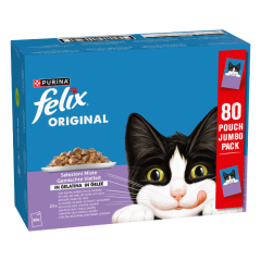 Felix Original pouch mix selectie gelei (rund, kip, eend en zalm) multipack 80x85gr