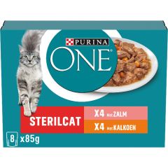 Purina One Sterilcat Fijne Malse Reepjes in saus Zalm en Kalkoen natvoer kat 8 x 85 gram