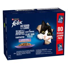 Felix Elke Dag Feest pouch mix selectie gelei (rund, kip, zalm en kabeljauw) multipack 80x85gr