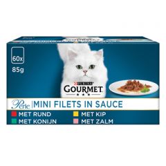 Gourmet Perle Mini Filets in saus kattenvoer natvoer kip konijn rund zalm 60 x 85gr