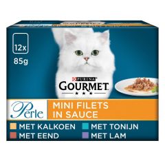 Gourmet Perle Mini Filets in saus kattenvoer kalkoen eend tonijn lam 12x85gr 